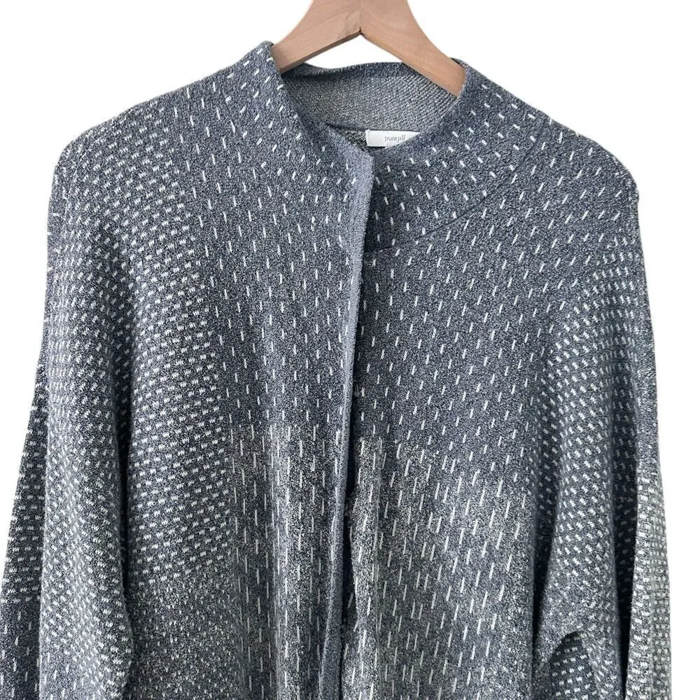 Pure Jill Grey White Snap Long Terrycloth‎ Cardigan Duster Spring Coat Size L
